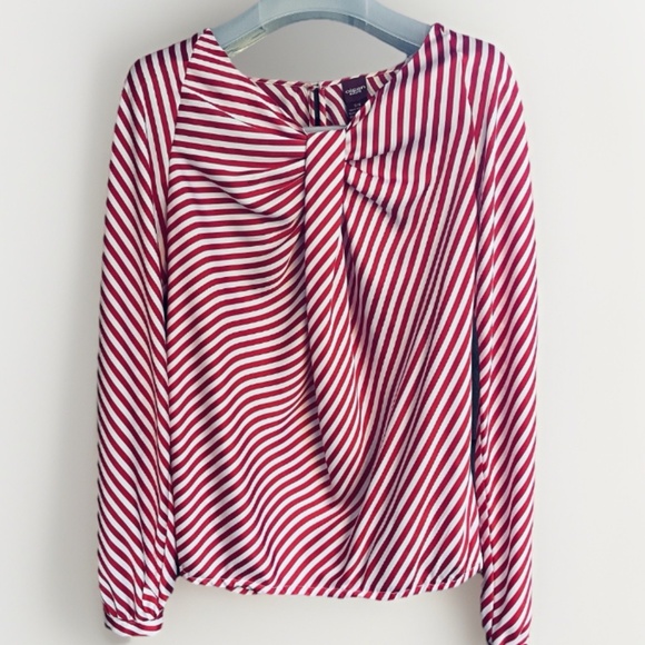 Olsen Tops - Olsen Europe S Red White Stripes Draped Neckline Long Sleeve Blouse Top Blouson